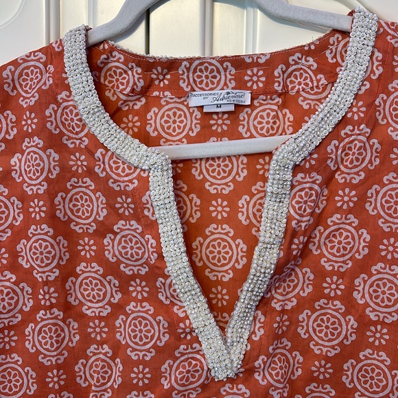 Adrienne New York Orange Pattern Sequin Beach Cover up Size M NWOT - Picture 2 of 6